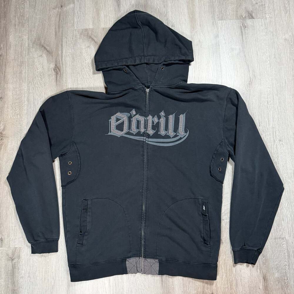 Mens Vintage O'Neill Full-Zip Gothic Logo Graphic Hoodie Large Y2K Skater